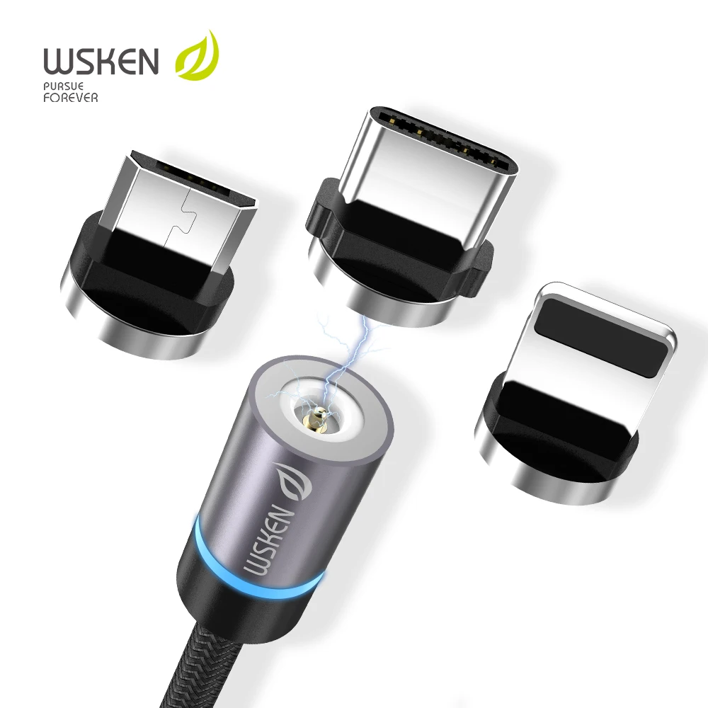 Wsken 1 2/2 м Магнитный кабель Micro usb type C провод для быстрого заряда samsung iPhone светильник