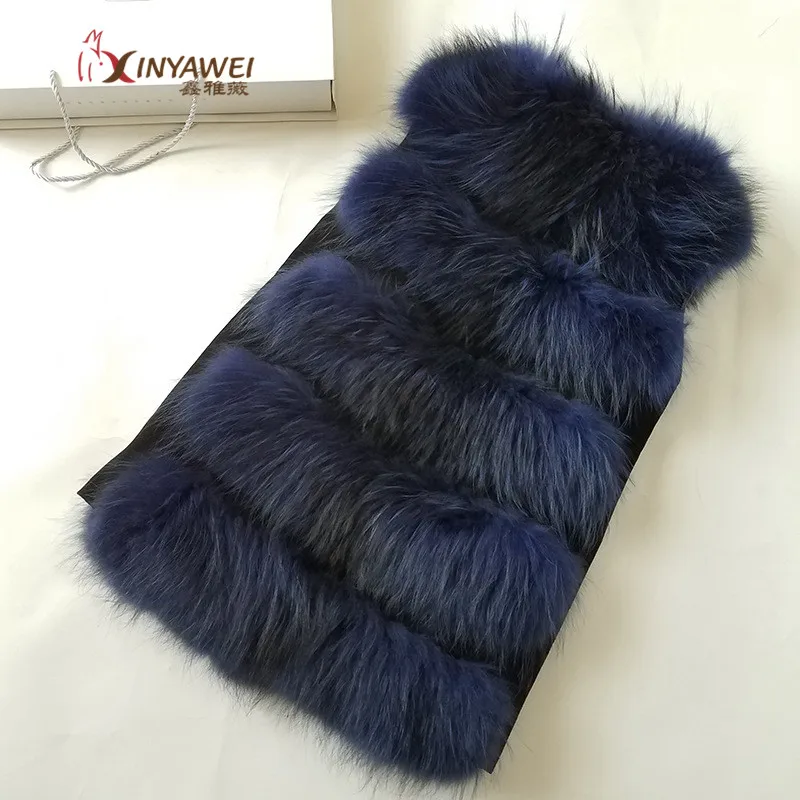 Long blue Горячая зимняя модная шуба из лисьего меха женская майка короткий жилет из лисьего меха женский теплый жилет короткий длинный выбор цвета - Цвет: Long blue