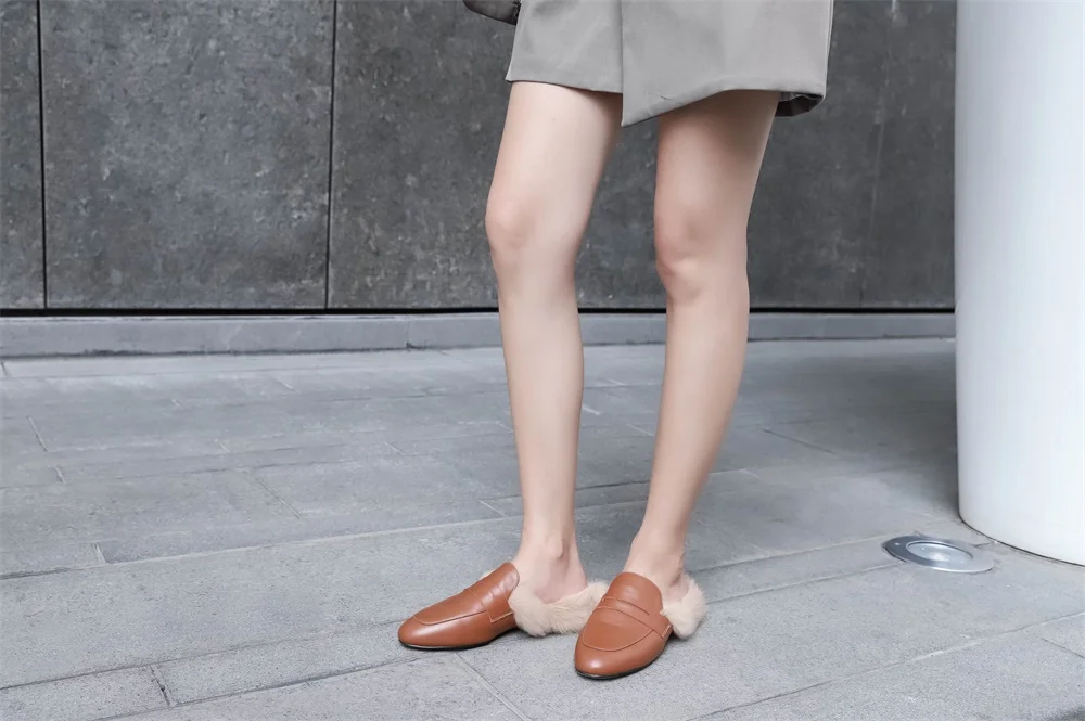 Женская обувь Muller ткань из натуральной кожи теплая подкладка из кроличьего меха осень-зима модные удобные женские тапочки женская обувь