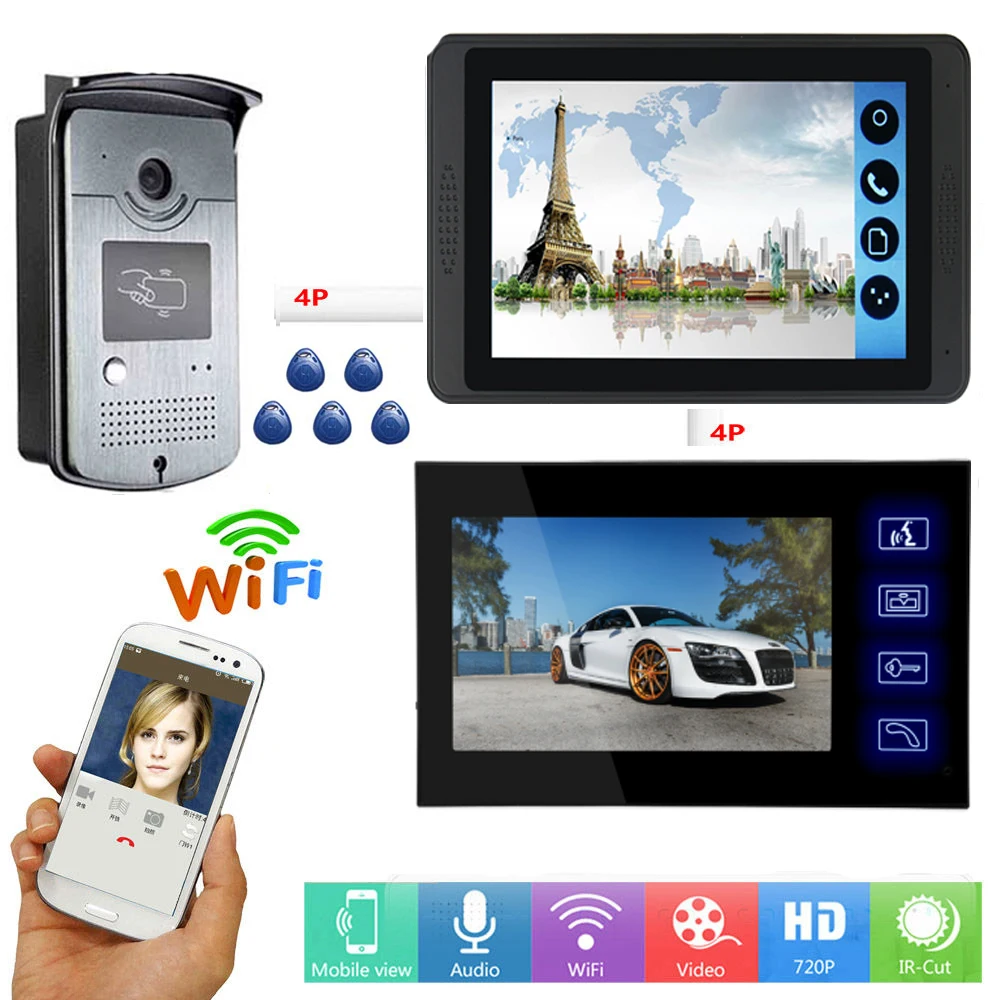 

APP Control RFID Access Video Intercom 7Inch LCD Wifi Wireless Video Door Phone Doorbell Visual Unlock Intercom Camera System