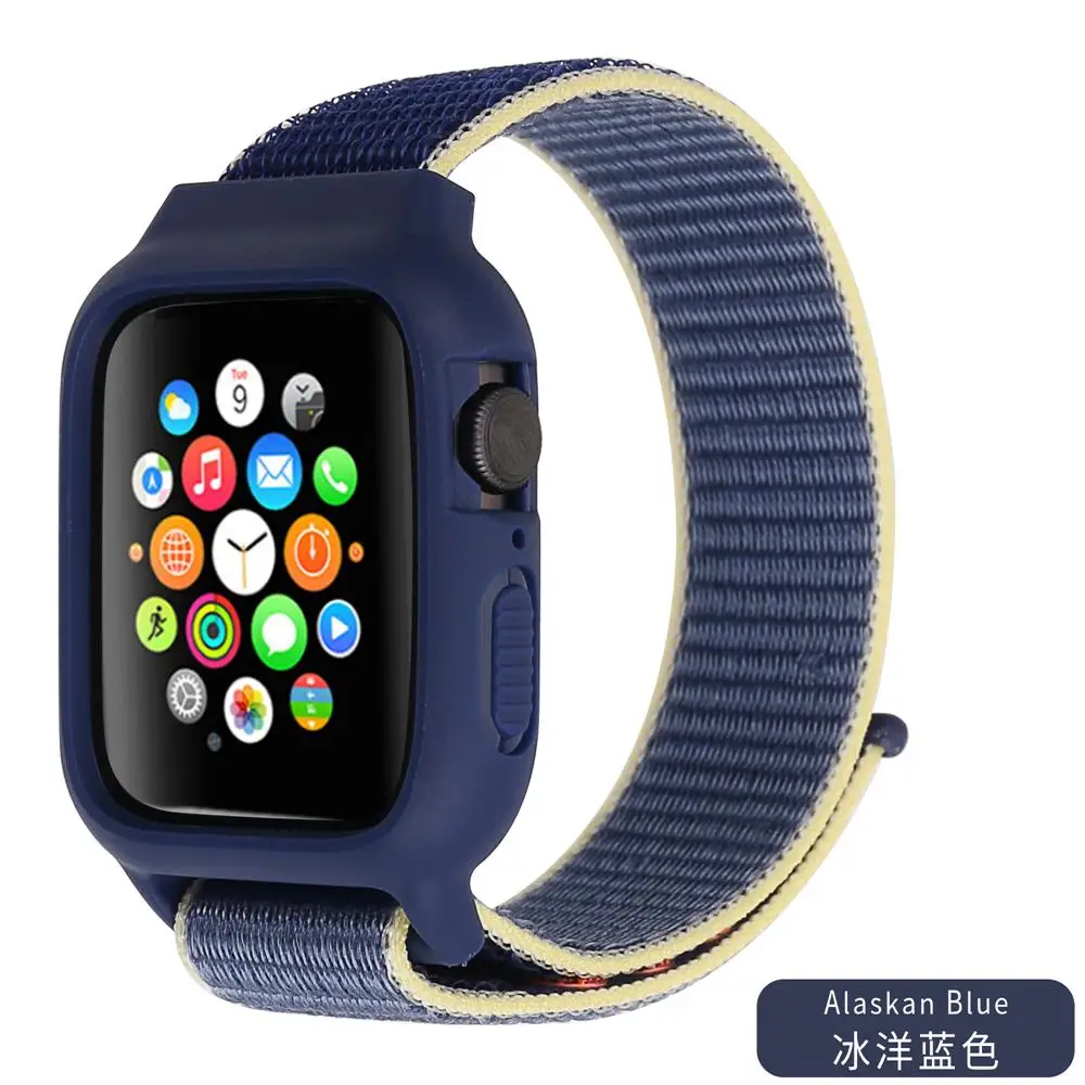 Alaskan Blue Чехол+ ремешок для apple watch 5 ремешок 44 мм 40 мм iwatch ремешок 42 мм 38 мм pulseira correa apple watch 5 4 3 нейлоновый браслет+ силиконовый чехол - Цвет ремешка: Alaskan Blue