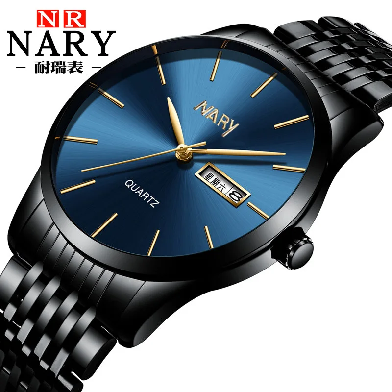 

Nary/NARY Hot Selling Fashion Popular Business Men Steel Belt Gift Watch Double Calendar Quartz Watch 6138