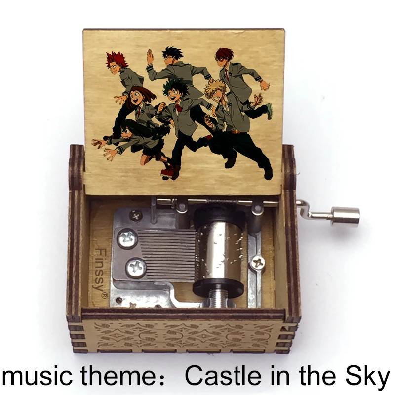 My hero Academia Midoriya Bakugou Todoroki Shouto Print Castle in The Sky Song Theme Hand Music Box Wood Anime Fans Gifts Craft | Дом и сад