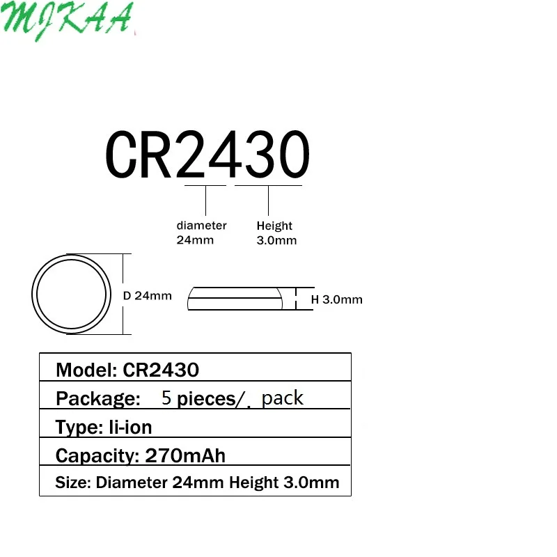 100 шт. CR2430 кнопочные батареи DL2430 BR2430 KL2430 литиевая батарея 3 в CR 2430 для часов, электронные игрушки, пульт дистанционного управления