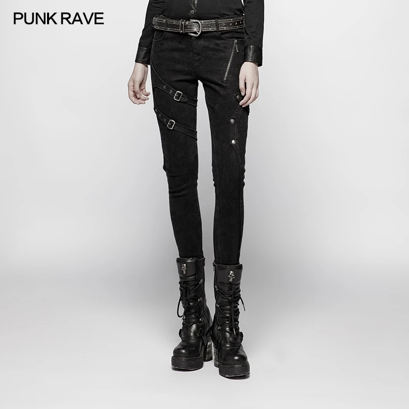 Женские облегающие джинсы PUNK RAVE потертые черные джинсовые брюки с цветочным