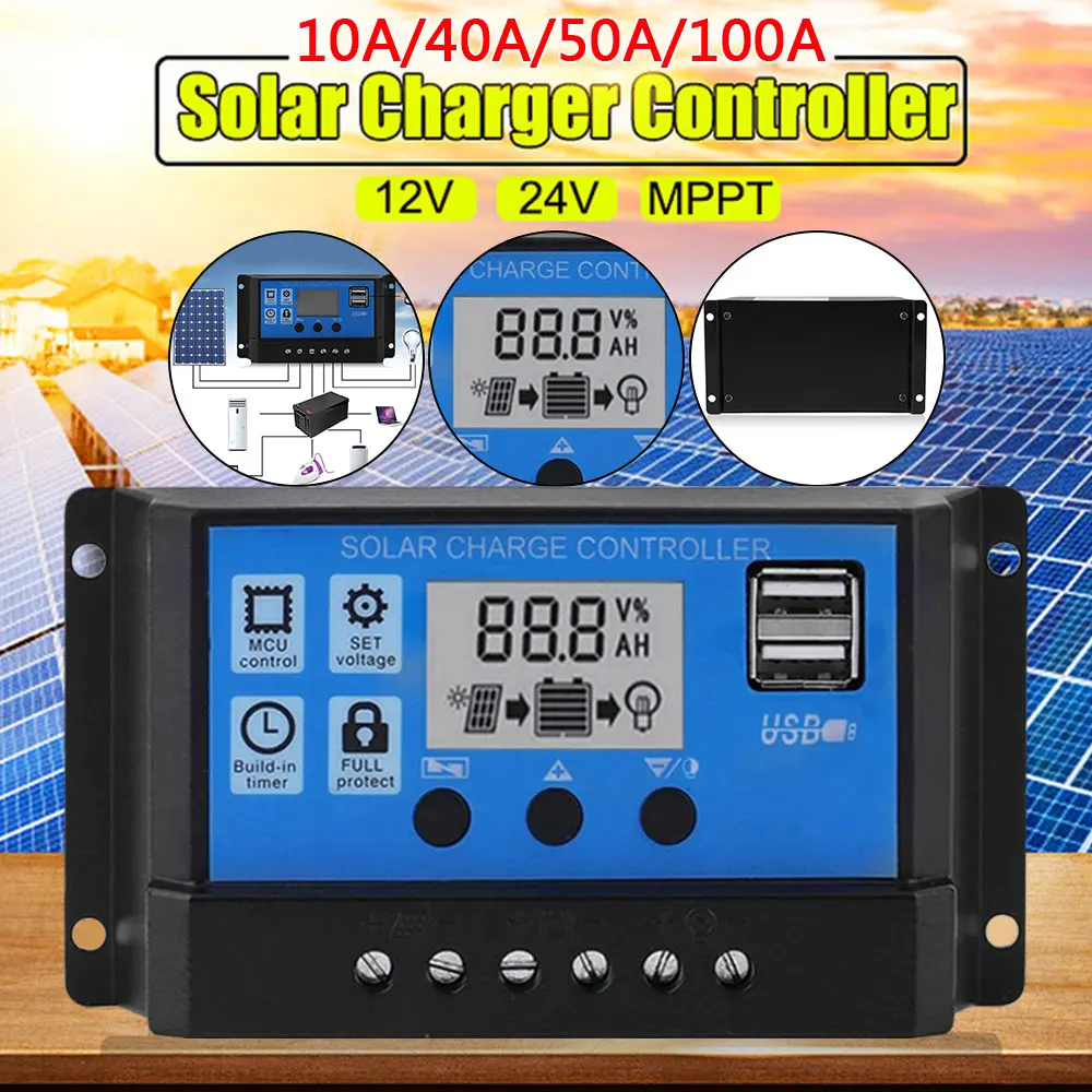 10A-100A MPPT регулятор заряда солнечной энергии CE MPPT Солнечный lcd регулятор 2 USB MPPT контроллер