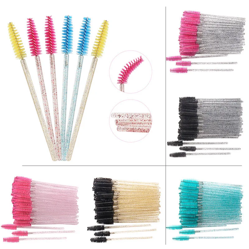 50pcs Shiny Disposable Micro Eyelash Brushes Mascara Applicator Mascara