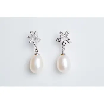 

Silver Earring, zirconita and cultured pearl Sweetwater. Model ANEMONA