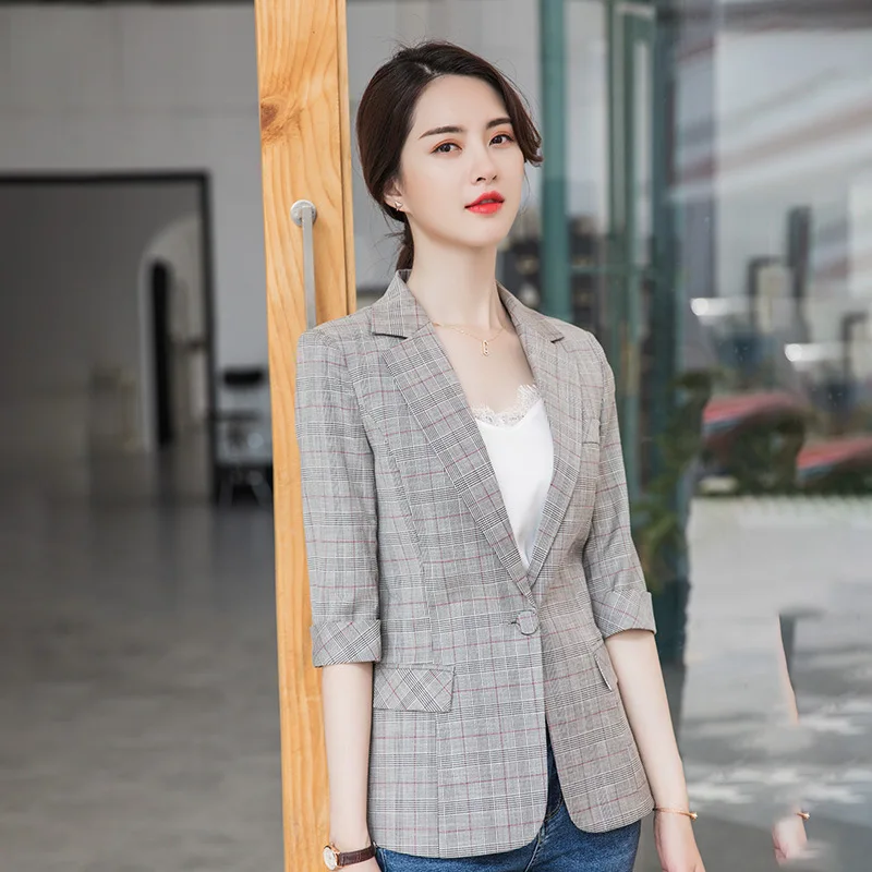 

Plaid Suit Coat 2019 Spring New Style Korean-style-Style Retro Casual Elegant Small Suit Women's Short