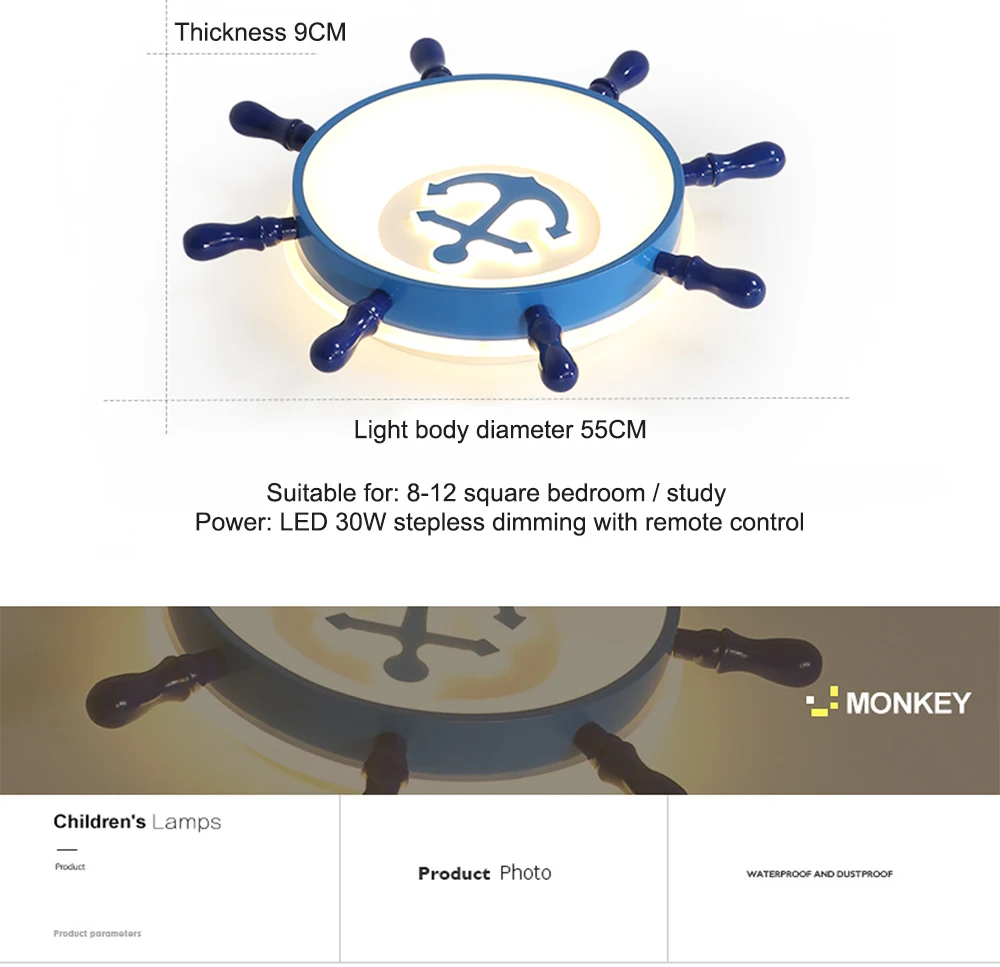 Европейский 55 см Пиратская лодка руль потолочный светильник Led детская комната украшение люстра, светильники