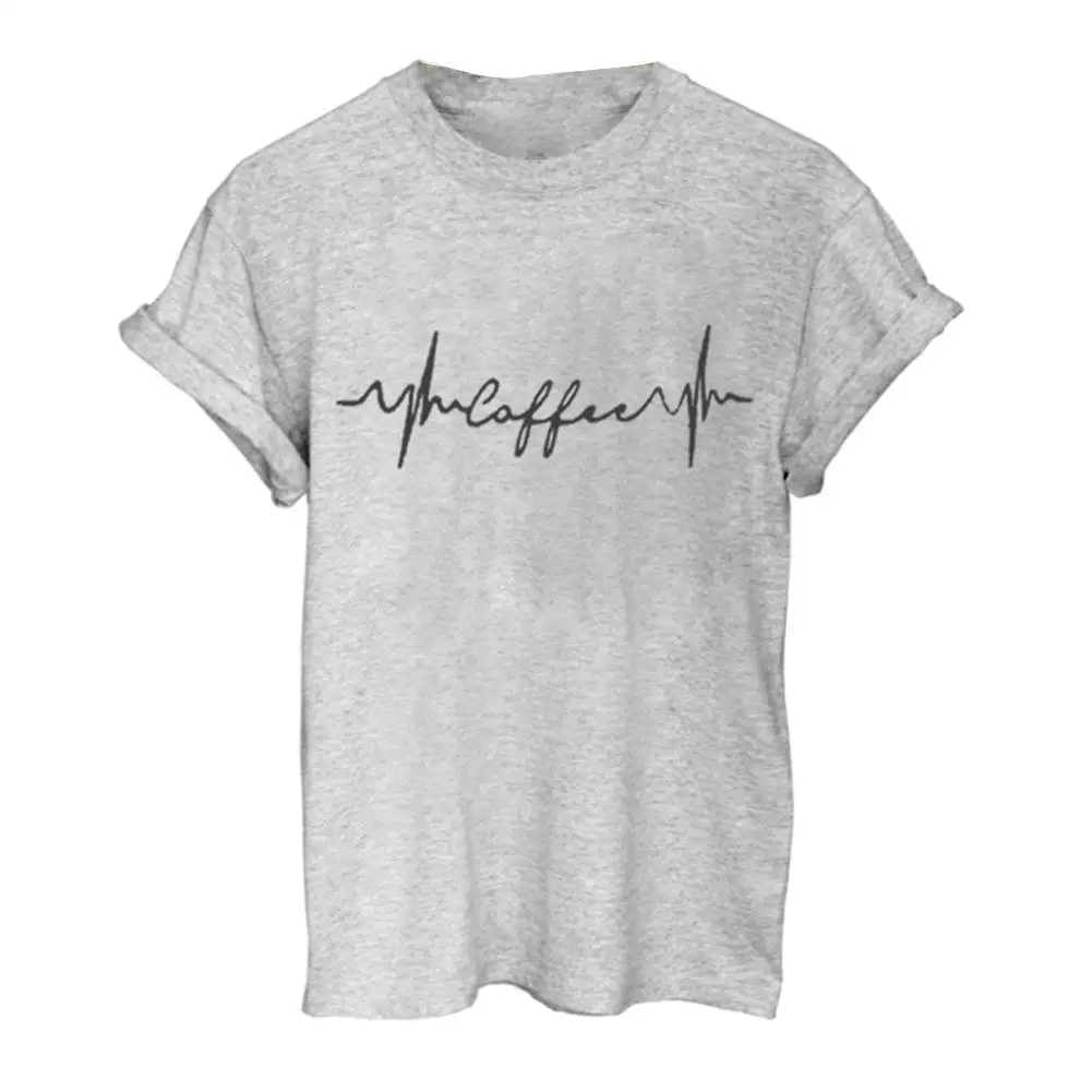 

Coffee Leisure Letter Print Solid Color Short Sleeve T-Shirt Women Summer Casual Tee Top