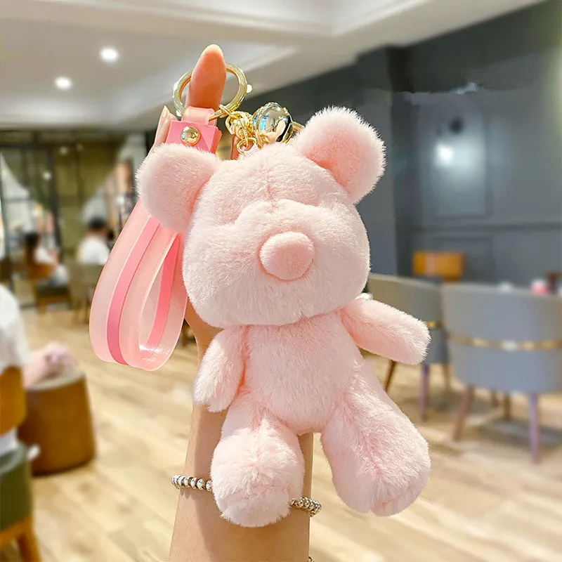 Candy Color Mini Bear Keychain Fur Pompom Key Chains Women Fluffy Bags Decorative Pendant Car Keys Accessories Baby Plush Toys | Украшения