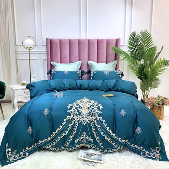 

Luxury Blue Pink Red 100S Egyptian Cotton Royal Embroidery European Palace Bedding Set Duvet Cover Bed sheet/Linen Pillowcases