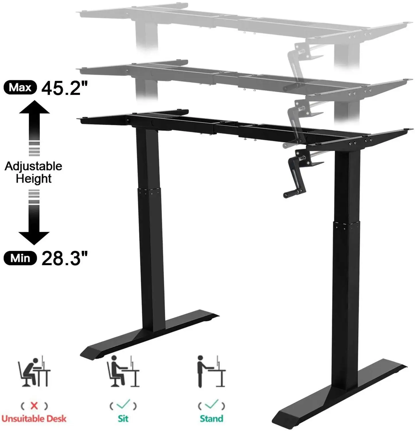 Desks & Tables Ergonomic Manual Height Adjustable Standing Desk Frame