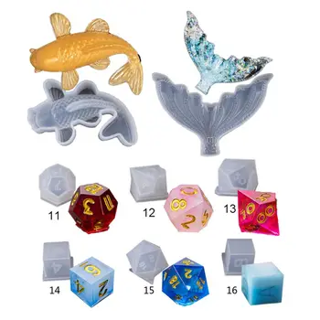 

DIY Crystal Epoxy Mold Dice Fillet Fishtail Digital Game Jewelry Silicone Mould