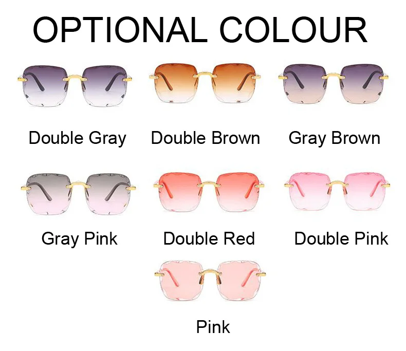 designer sunglasses Vintage Rimless Square Sunglasses Women Luxury Fashion Oversized Sun Glasses Female Retro Pink Black Gradient Mirror Oculos square sunglasses