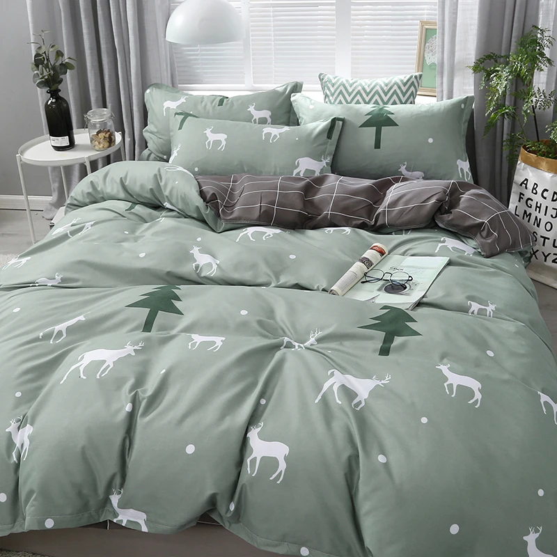 Solstice домашний текстиль односпальные комплекты постельного белья олень мультфильм белый зеленый пододеяльник наволочка простыня для девочек-подростков постельное белье