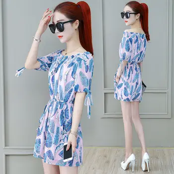 

Summer 2020 Women Playsuits For Streetwear Female One Neck Off Shoulder Half Sleeve Print Casual Jumpsuits Rompers Clothing L106