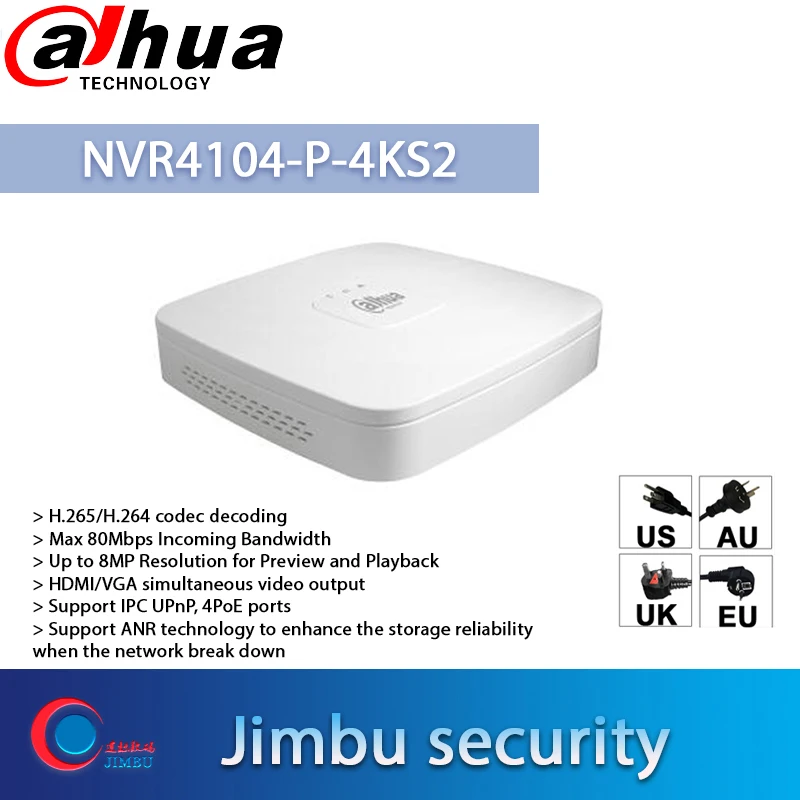 Dahua 4 камеры системы NVR наборы DHI-NVR4104-P-4KS2 поддержка muilt-язык и 4MP ip-камера 4 шт. камеры безопасности DH-IPC-HDW44331C-A