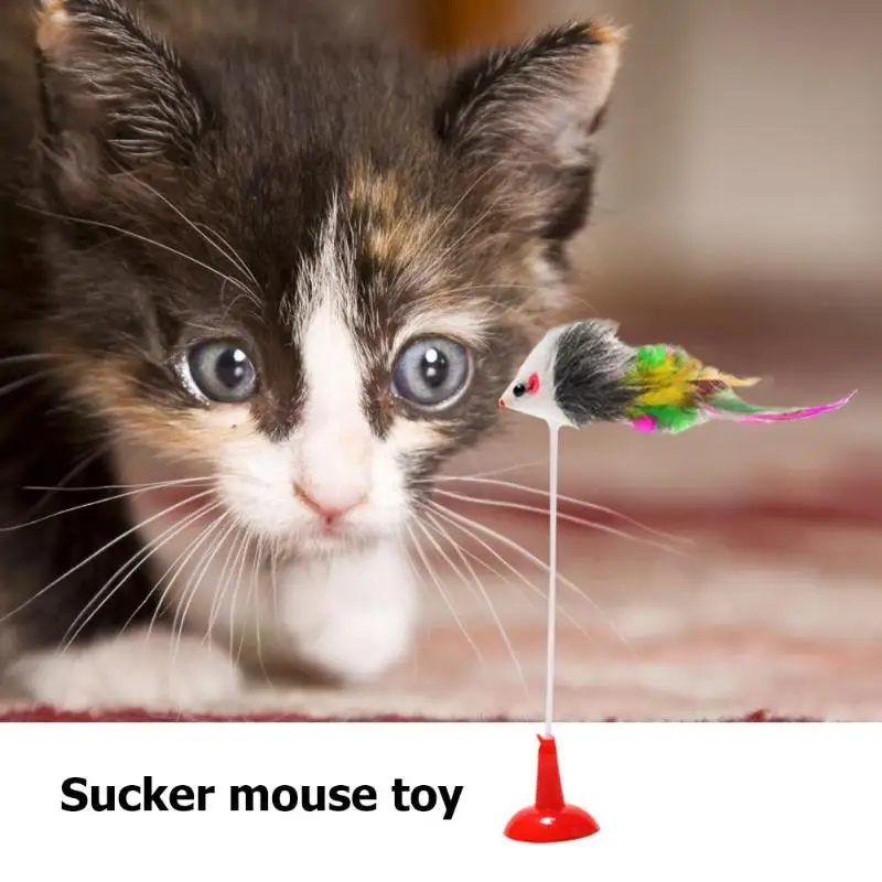 Funny Pet Cat Interactive Toy Spring Suction Cup False Simulation Mouse Exercise Cat Claws Plastic and Plush Teaser Toys 20cm