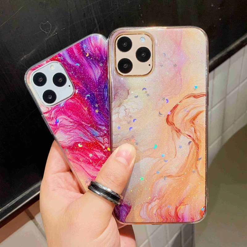 Мягкий прозрачный силиконовый чехол из ТПУ для iPhone 6 6s 7 8 Plus 10 X XS XR 11 Pro Max блестящий