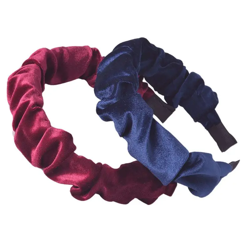

European Glitter Twill Velvet Wide Headband Wrinkled Pleated Plastic Hair Hoop Womens Winter Makeup Wash Face Thicken Headpiece