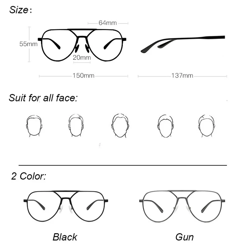 HDCRAFTER мужские и женские очки с прозрачными линзами, большие металлические очки, компьютерные очки, оптические очки для близорукости