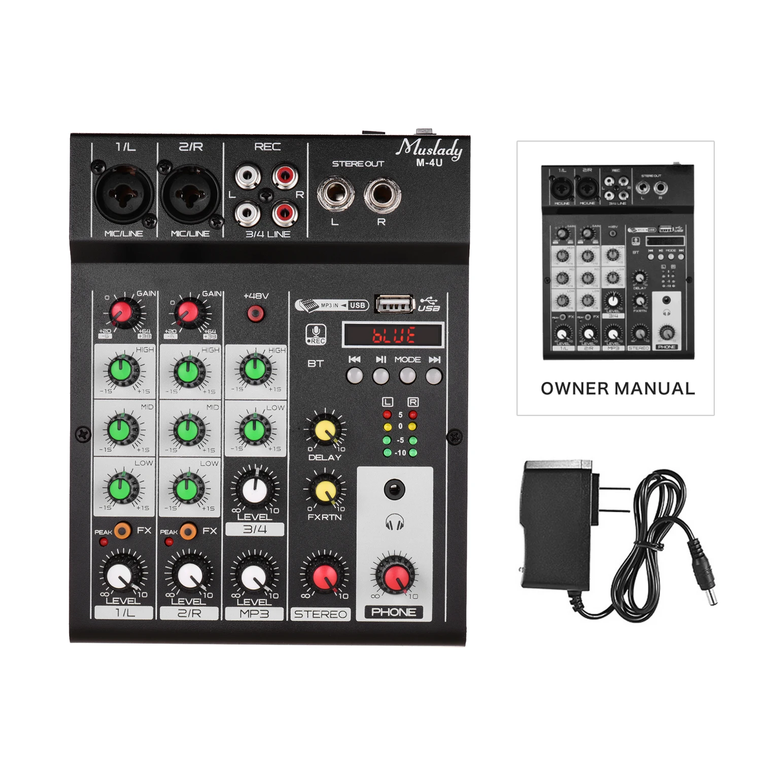US $25.38 Muslady M4U Portable 4Channel BT Mixing Console Digital Audio Mixer Builtin Reverb Effects 3band EQ DC 512V Power Supply