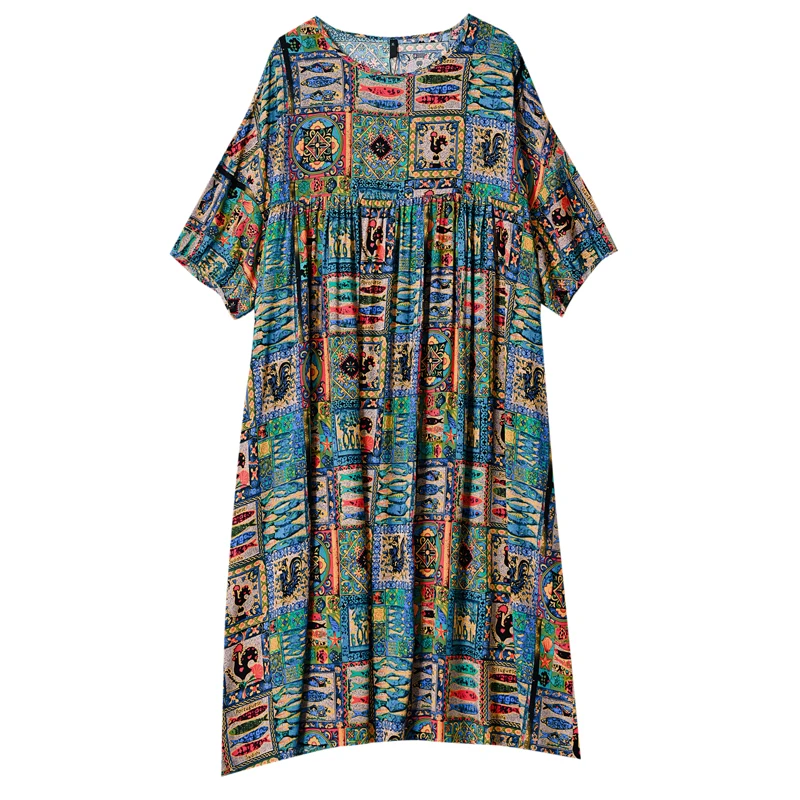 2021 Floral Chiffon Mesh Casual Beach Midi Dress Summer Vintage Loose 4XL Plus Size Dress Elegant Women Bodycon Party Vestidos