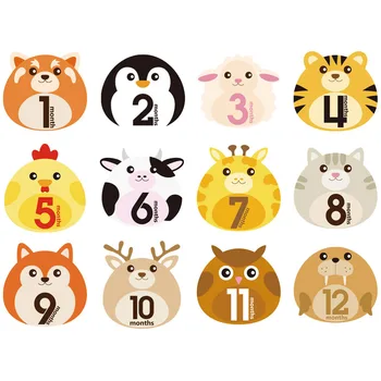

12 Sheets Cute Animal Design Baby Twelve Monthly Stickers Milestone Self-adhesive Decals for Newborn Baby