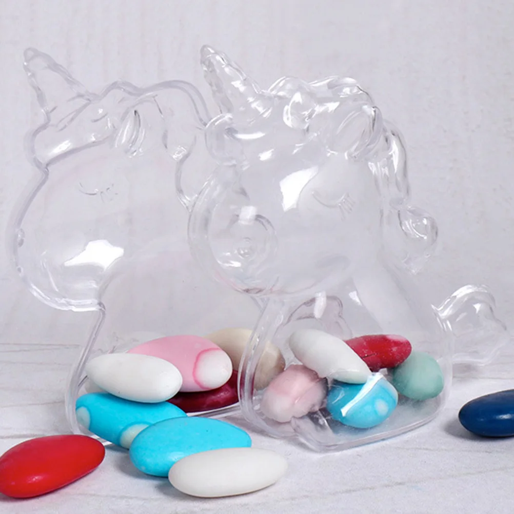 

12 pcs Candy Boxes Transparent Plastic Unicorn Shape Sugar Containers Party Supplies Candy Holder for Birthday Baby Shower