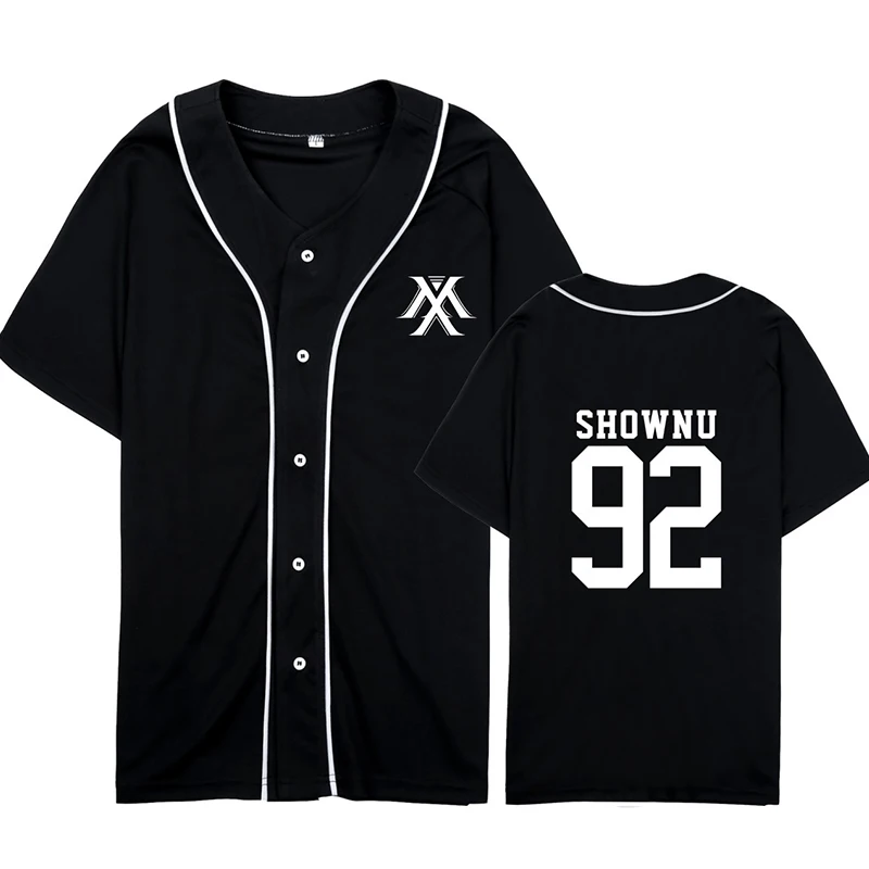 

2019 Fashion Womens T Shirts Kpop MONSTA X WONHO IM The Same Unisex Baseball Button Cardigan Short Sleeve Tshirt Drop Shipping