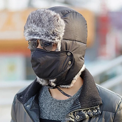Модная зимняя теплая шапка ушанка с ветрозащитной маской для мужчин и женщин