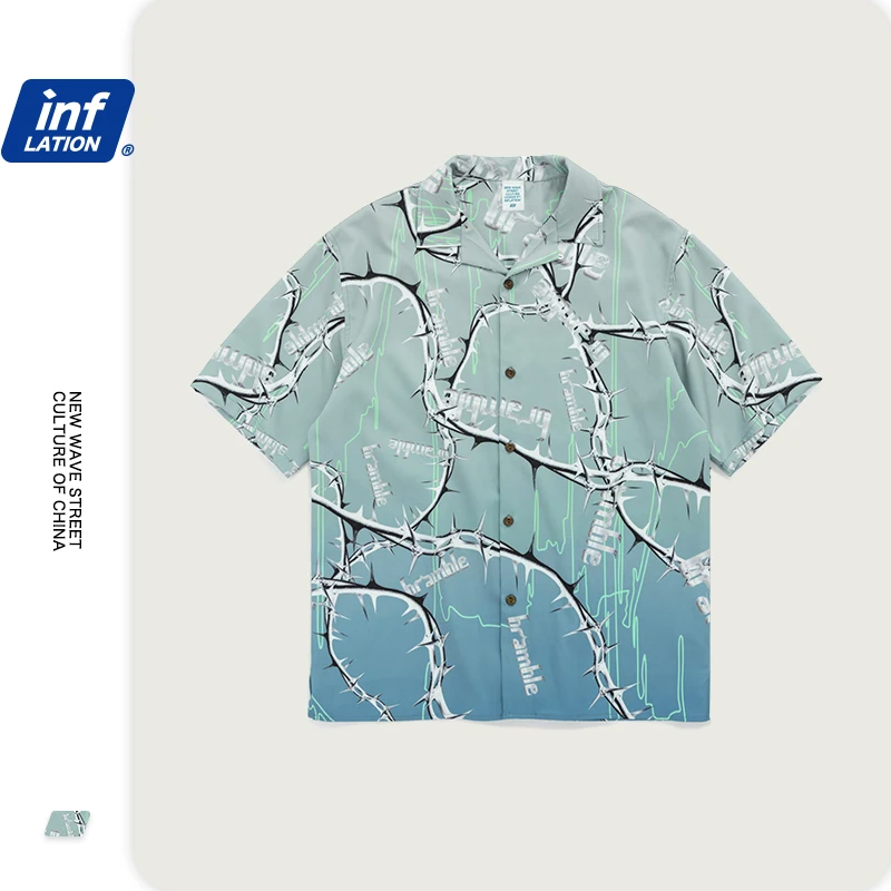 INFLATION летняя рубашка с коротким рукавом, мужская рубашка, Chemise Homme, рубашка с цифровым принтом, Мужская Уличная гавайская рубашка 2041S20
