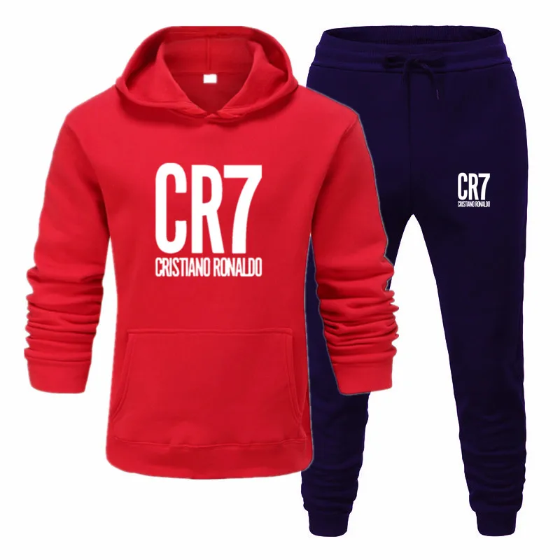 Red-ZQ CR7 мужские комплекты с принтом дропшиппинг толстовки+ брюки Harajuku оптом спортивные костюмы повседневные толстовки спортивный костюм спортивная одежда - Цвет: Red-ZQ