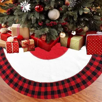 

Tree Skirt Acrylic High-grade Knitted Black Red Grid Black And White Grid Christmas Tree Skirt Apron Christmas Tree Decorations