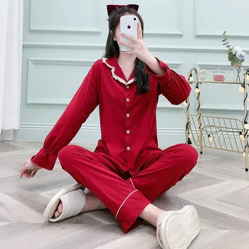 

Ladies pajamas, cotton cardigan, long-sleeved two-piece suit, home service, autumn and winter new style pajamas for women