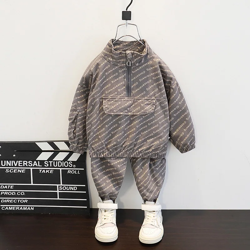 

2020 Autumn Children wear Fashionable Fashion Male Baby Female Baby Autumn Clothing Set Half Zipper Windproof Hoodie Outfits