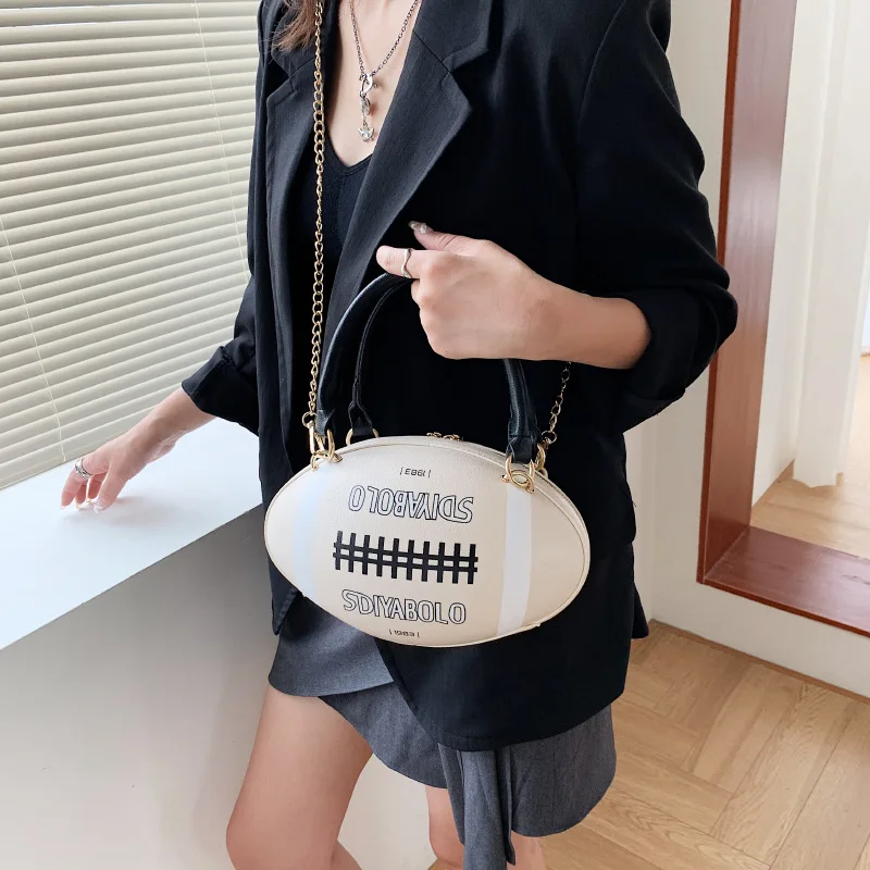 Bolso de hombro con forma de Rugby mujer, bandolera con cadena, de piel sintética|Bolsos de hombro| -