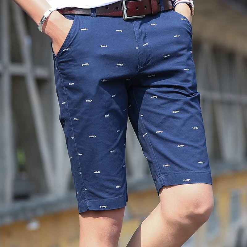 Летние мужские шорты, качественные хлопковые короткие штаны с принтом рыбьей кости, повседневные официальные шорты Бермуды, мужские бермуды размера плюс 28-51