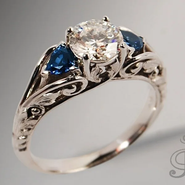 

Milangirl Double Fair Vintage Pattern Blue Stone Four Claws Zircon White Engagement Rings For Women Fashion Jewelry