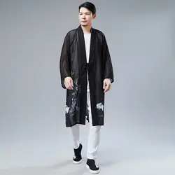 Лето 2019, новый стиль, китайский стиль, хлопок, лен, белая птица, китайская одежда, шифон, с принтом, тонкий мужской длинный свитер, ma fan bu yi