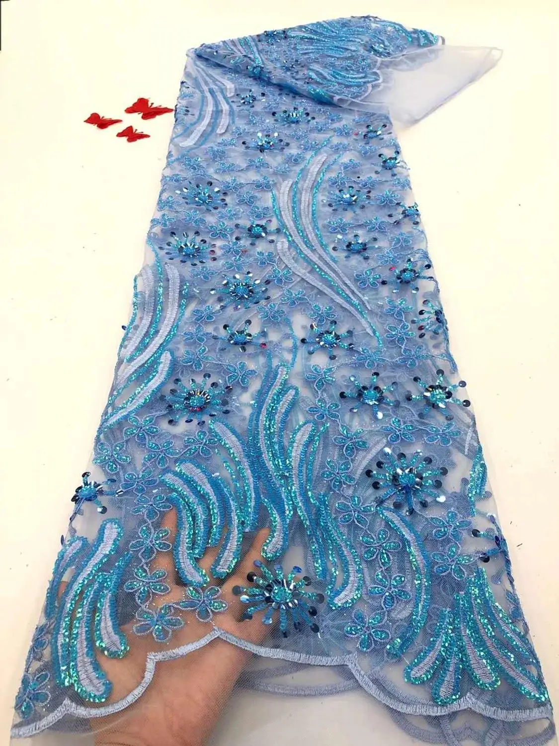 

High Quality African nigerian tulle Lace Fabric Embroidery Sequins Lace Fabric guipure lace fabric French Tulle lace