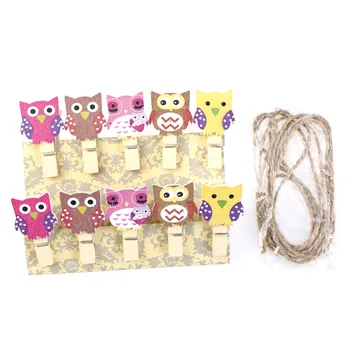 

Kawaii Owl Wooden Clip Photo Paper Craft DIY Clips with Hemp Rope