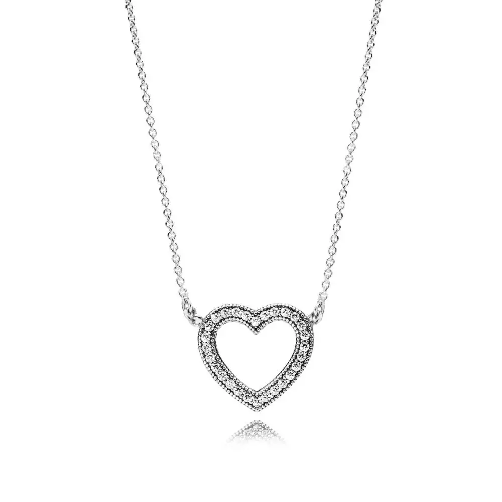 New Original S925 Sterling Silver Fashion Pendant Round Heart Necklace Women's Logo Fine Jewelry - Окраска металла: 45cm