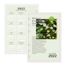 Pages intérieures de cahier de calendrier A5/A6/A7, planificateur à feuilles mobiles, diviseurs de Pages à 6 trous, signet, 2022 