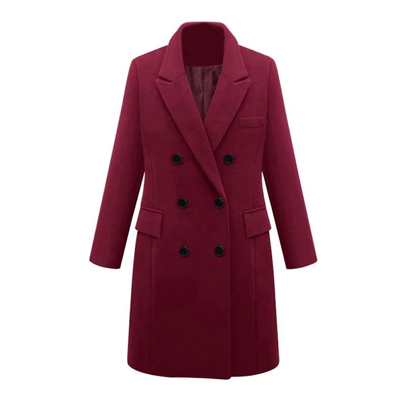 Длинное шерстяное пальто с лацканами размера плюс 5XL, тонкий Тренч, двубортная куртка с карманами, зимняя теплая верхняя одежда для женщин и девушек