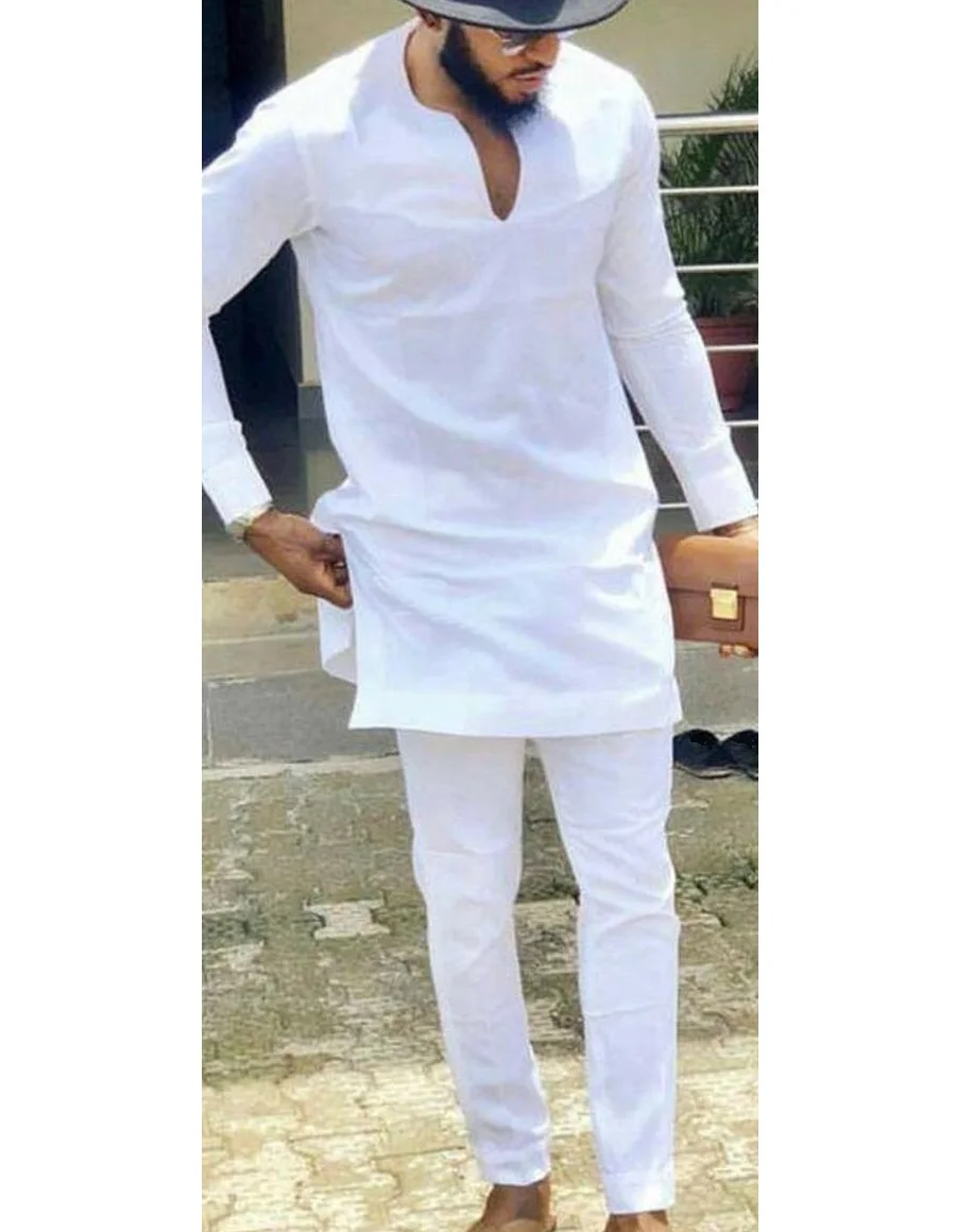 African clothes Man Shirts With Pants Fashion White Tops+Trousers Custom Made Men's Outfits Pant Set For Party | Тематическая