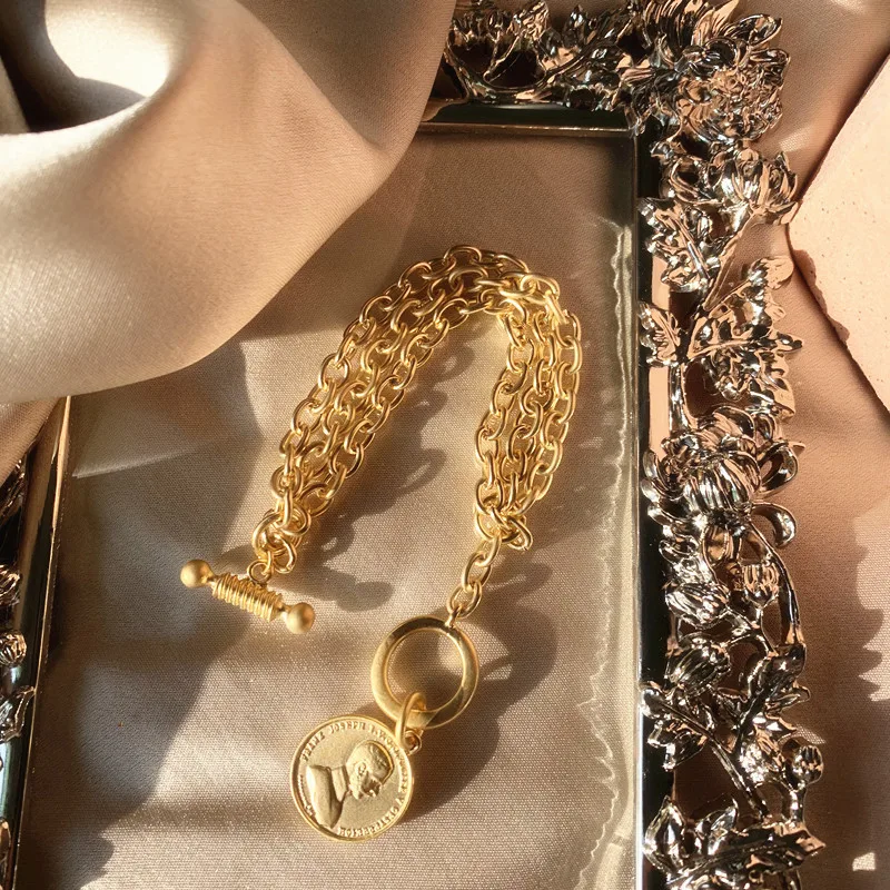 Ручной работы Винтаж магнит для монет звено браслеты матовый золотой браслет в стиле панк женские Ретро Bohe трехслойные браслеты подарки на день рождения