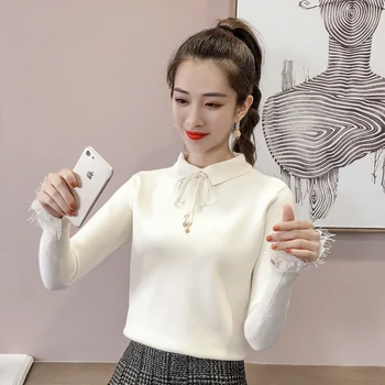 

1595 # Autumn Tops Women's 2018 Korean-style Autumn Clothing Sweater Base Shirt Lace Long Sleeve Pullover